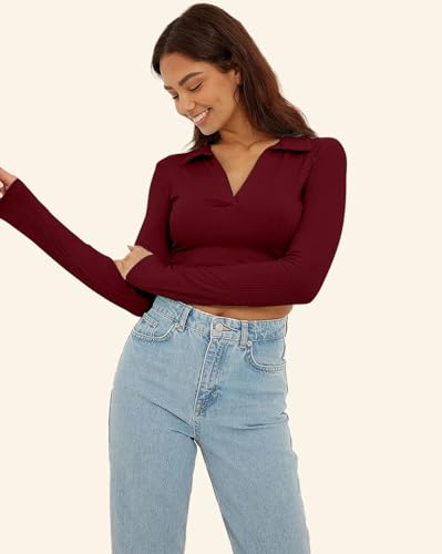 Image of AUSK Women's Regular Fit Crop top Full Sleeves Polo Neck