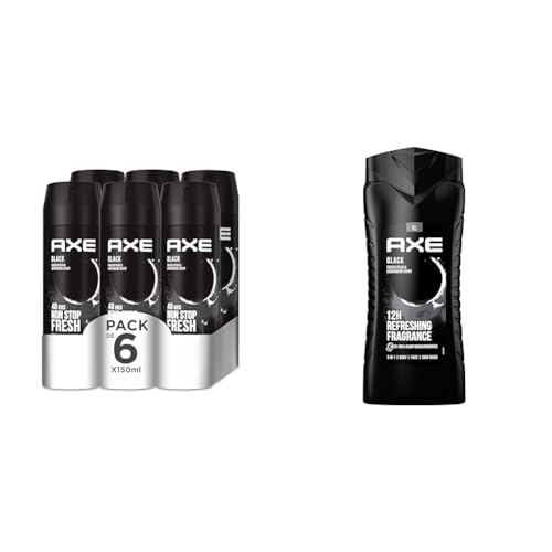 Axe Desodorante Black 6 x 150 ml y Gel de Ducha 400ml para Cuidado Corporal Masculino