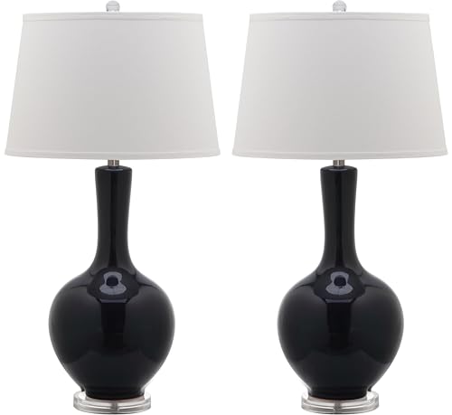 SAFAVIEH Lighting Collection Blanche Modern Navy Gourd Ceramic 32-inch Bedroom Living Room Home Office Desk Nightstand Table Lamp Set of 2 (LED Bulbs Included)