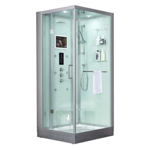 Maya Bath Platinum Arezzo Luxury Home Spa Steam Shower & Whirlpool Bathtub | 2-Person (37' x 37' x 88') | 5KW Generator, 6 Massage Jets, 12' Smart TV & Bluetooth (Left Hand Orientation, White)