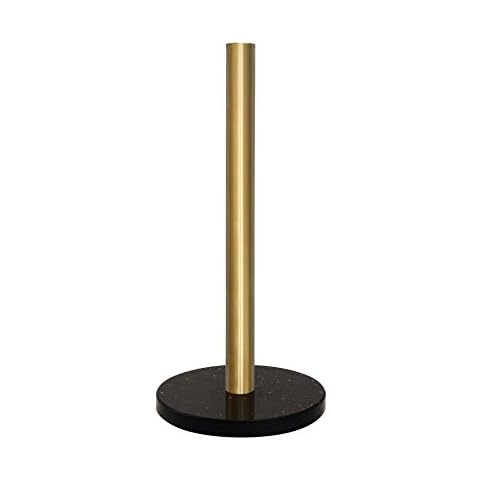LUTAVOY Marble Paper Towel Holders Copper Plated Standing Kitchen Paper Towel Holder with Marble Base(KZ44-Black Base) Cover