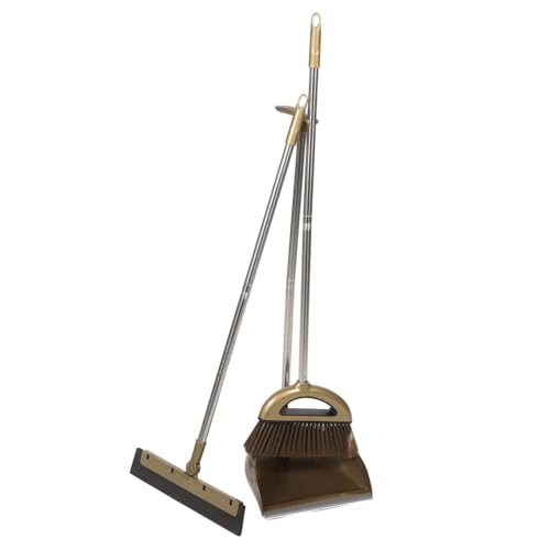 Beaupretty Besen Kehrschaufel Set mit Langem Stiel Langlebiger Besen und Schaber mit Aufhängeöse Flache Kehrschaufel für Einfache Bodenreinigung Stabiles Haushalts reinigungsset