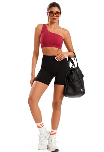 Image of One Shoulder Sports Bras for Women Low Impact Asymmetrical Workout Tops Padded Yoga Right Shoulder Strap Bra
