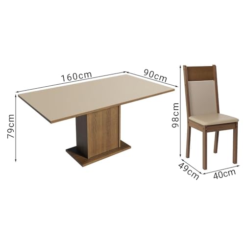 Image of Madesa Augusta 6 Seater Dining Set, Rectangular Engineered Wood Table 160 cm, Brown and Beige Upholstered Chairs, Dining Room Furniture