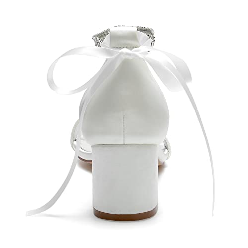 Women's Rhinestones Block Heels Satin Wedding Shoes for Bride Low Heels Comfortable Bridal Shoes White Heels Chunky Formal Evening Party Prom Sandals Pumps4