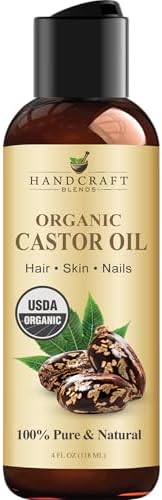 Handcraft Blends Organic Castor Oil 4 Fl Oz | 100% Pure and Natural | Premium Grade Carrier Oil | Hair, Eyelashes and Eyebrows | Hair and Body | Expeller-Pressed | Hexane-Free