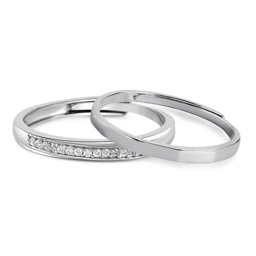 ZAVYA 925 Sterling Silver Cubic Zirconia CZ Rhodium Plated Couple Rings | Gift for Husband & Wife, Couples | With Certificate of Authenticity and 925 Hallmark