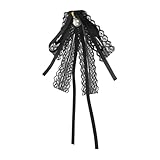 FRCOLOR Elegant Black Lace Bow Tie Collar Pin for Women Handmade Ribbon Brooch Tie Chic Clothing Accessory for Collarless Shirts Blouses and Dresses Fashion