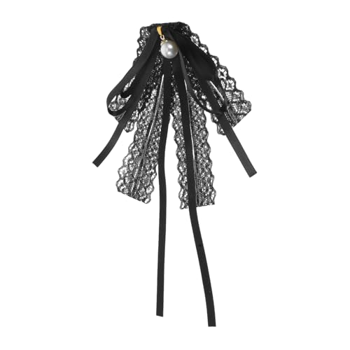 FRCOLOR Elegant Black Lace Bow Tie Collar Pin for Women Handmade Ribbon Brooch Tie Chic Clothing Accessory for Collarless Shirts Blouses and Dresses Fashion