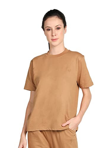 Image of CHKOKKO Women's Terry Cotton Loose Fit Half Sleeve Casual Style T-Shirt