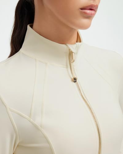 Image of SUUKSESS Women Golden Full Zip Up Workout Cropped Jackets Lightweight Athletic Yoga Tops