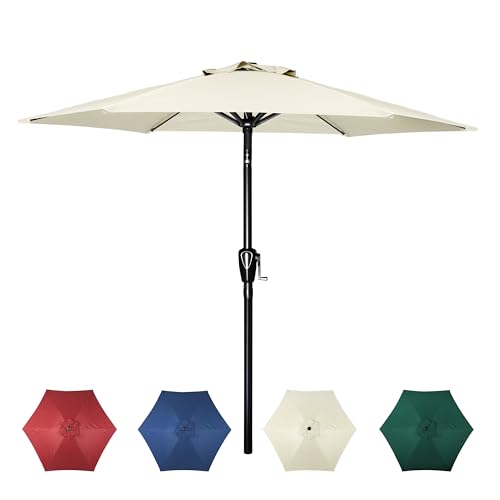 InfiniPower 7.5 FT Outdoor Patio Umbrella with 6 Ribs, Table Umbrellas with Push Button Tilt/Crank, UV Protection Waterproof for Garden Deck Backyard Pool, Creamy White