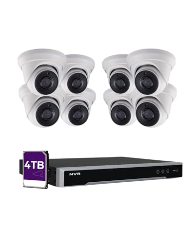 LINOVISION 16CH POE Camera System, 16 Channel 4K Hik Connect NVR and (8) 4MP HD IP Cameras with Mic for One Way Audio, H.265+ Camera and NVR, 4TB HDD, Guarding Vision App, Surveillance for Business