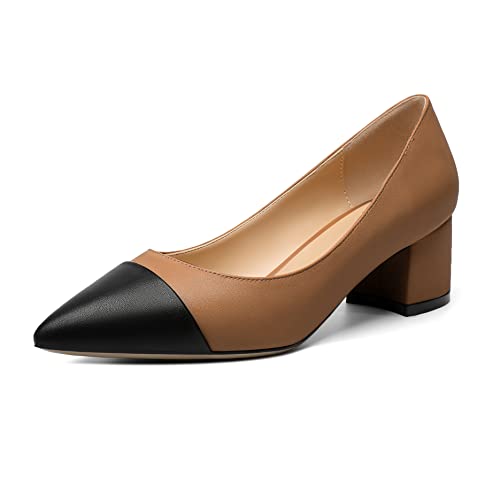 Zamikoo Women's Block Heel Pumps, Pointed Toe Slip on Classic Chunky Low Heel Cap Toe Dress Shoes for Office Wedding Work Evening 2 Inches