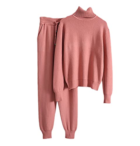 Survêtement femme col roulé pour cocooning d'hiver en ensemble rose