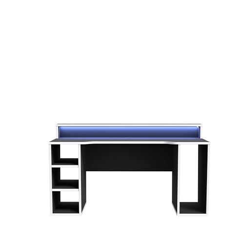 Forte TEZAUR Computertisch 160, moderner Scheibtisch, Home Office, Büro, Holzwerkstoff, Weiß/Schwarz, 160 cm breit x 91,1 cm hoch x 72 cm tief