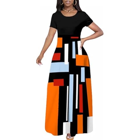 MsavigVice Maxi Dresses for Women Short Sleeve Casual V Neck Button Down Loose Party Dress Summer Cover