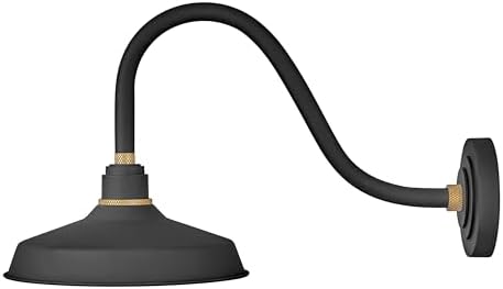 Hinkley Foundry Classic Medium Gooseneck Barn Light, Aluminum, Dark Sky Compliant, Industrial, 24" Extension, 12" Shade, Textured Black Finish with Brass Accent
