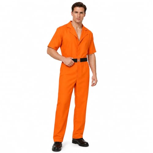 Costume de prisonnier orange pour homme adulte idéal pour les fêtes déguisées d'Halloween