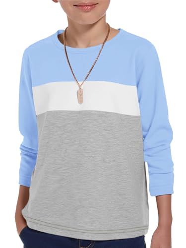 Image of ZDC Kids Boys Long Sleeve T-Shirts Color Block Crewneck Fashion Basic Tee Tops 5-14 Years