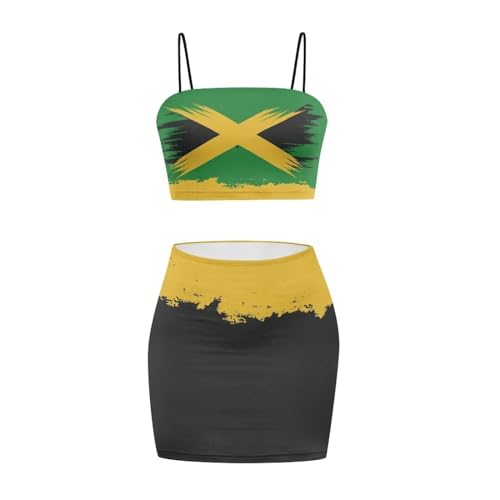 Image of Biyejit Women's 2 Piece Summer Outfits Spaghetti Strap Crop Tops and Bodycon Mini Skirt Dress Set Plus Size S-4XL
