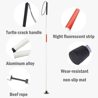 Mobility Folding Cane with Wrist Strip & Red Reflective Tape Folding Walking Stick for Vision Impaired & Blind People Walking Stick Mobility Folding Cane with Wrist Strip & Red Reflective Tape Folding Walking Stick for Vision Impaired & Blind People Walking Stick