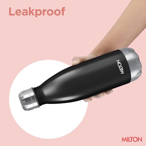 Image of Milton Duo DLX 350 Thermosteel Water Bottle 350 ml, 24 Hr Hot and Cold I Leak Proof Lid, ISI Certified I Vacuum Insulated I for Office, Gym, School I Matt Black
