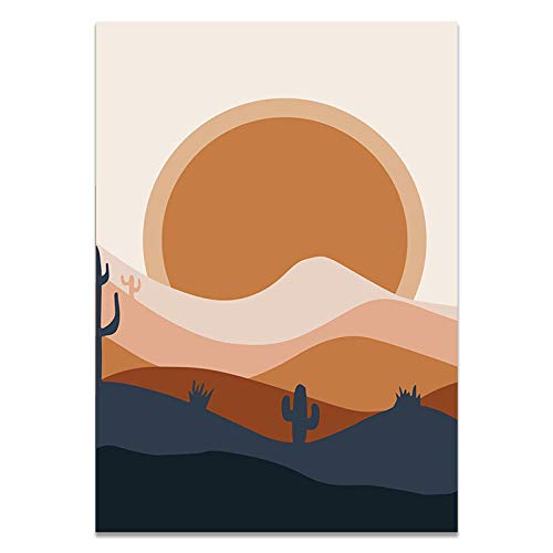 Tableau abstrait boho lune soleil vintage forêt scandinave 60x80cm - 2