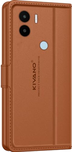 Image of KIVANO LUXE Compatible for Redmi A2 Plus /Poco C51 / Poco C50 / Redmi A1 Plus Luxury Handmade Leather Magnetic Flip Folio Case | Card Holder & Kickstand | Slim Protective Cover | Unisex - Brown