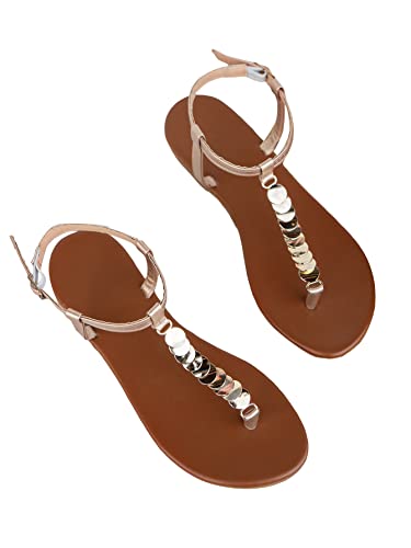 GORGLITTER Women's Gladiator Sandals T Strap Thong Sandals Glitter Spakly Strappy Flat Sandals Dress Shoes 2025 - Main Image