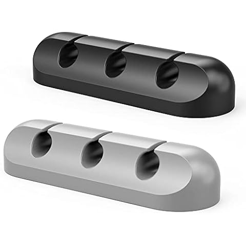 SIMR 2 Pack Cable Clips - Cord Organizer, Cable Management, 6mm Wire Holder System - Rubber Adhesive Cord Hooks fit Home, Office, Cubicle, Car, Desk Accessories (Black Grey) Cover