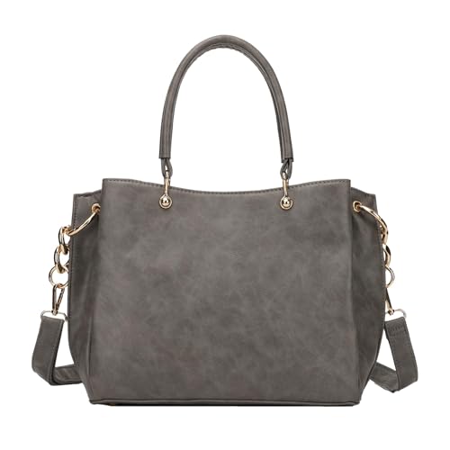 KL928 Women Designer Handbag and Purse, PU Leather Top Handle Satchel Shoulder Bag Tote Bag for Ladies Grey