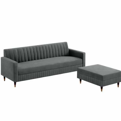 Image of AMATA Omega Solid Wood 4 Seater L Shape Grey Suede Velvet Fabric Sofa Set with Four Cushions Perfect for Home Office Guests Living Room (03 Grey, Omega L Shape 4 SSEATER)(3 Year Warranty)