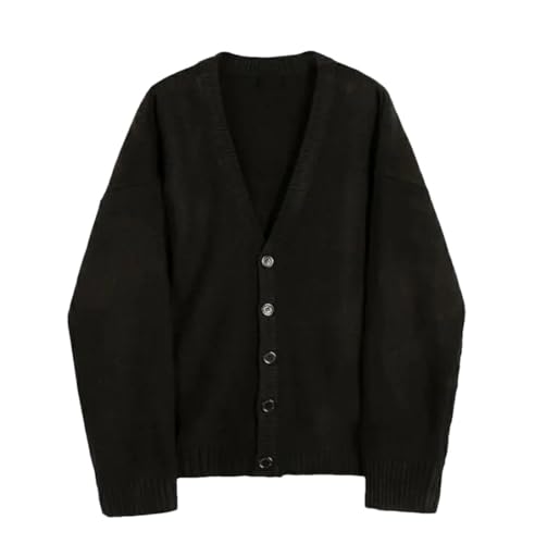 Men's V-Neck Cardigan Solid Color Long Sleeve Outerwear Single-Breasted Loose Knitted Sweaters