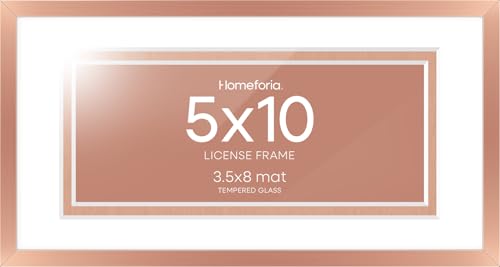 Image of Homeforia 5x10 Rose Gold Business License Frame, High End Metal 5 x 10 Document Certificate Frame with Mat 4x9, 10x5 Cosmetology License Frames for Wall or Tabletop, Tempered Glass, Wall Kit, Set of 3