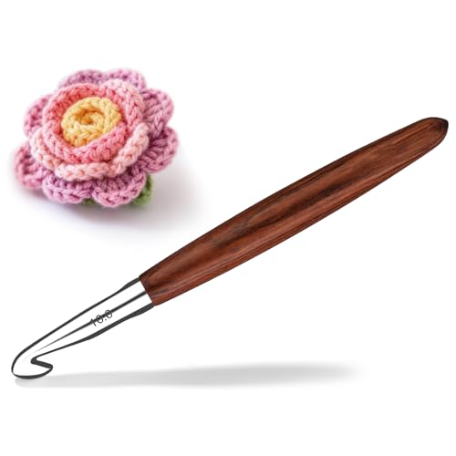 Lunarm 10mm Crochet Hook Ergonomic Aluminum Crochet Hook with Wood Handle Available in 3mm-10mm for Arthritic Hands DIY Craft Knitting Bouquets Blankets Hats Gloves from Various Yarns