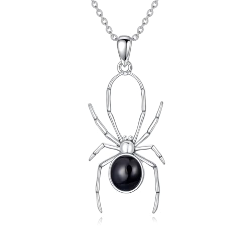 Onyx Spider Necklace for Women 925 Sterling Silver Spider Pendant Natural Black Onyx Spider Jewelry Gifts for Women