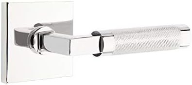 Emtek Select Privacy, Square Rosette, L-Square Stem, Knurled Lever (Left Hand, Polished Chrome)