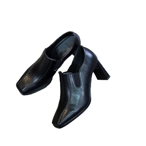 Women's Leather Square Toe Closed Thick Heel High Heels Slip On Comfortable Non-Slip Mid Heel Loafers Formal Work Shoes Suitable for Office Business2