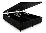 Cama Box Baú Casal Bipartido 69, Blindado, com Pistão a Gás, Pés de Madeira (Suede, Preto)
