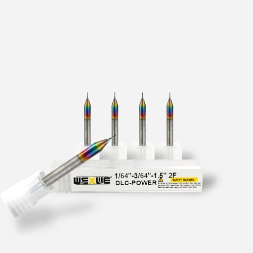 Image of Tools DLC Series Carbide Square End Mill, Diamond-Like Coating, End Mill for Aluminum, Copper, Magnesium Alloys, High Silicon Aluminum, Composite Materials,2 Flute,1 /8 Shank(.0156(1 /64) inch, 5pcs)