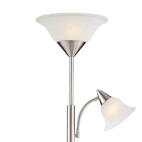 360 Lighting Jordan Modern Tree Torchiere Floor Lamp Standing 3-Light 71 1/2" Tall Brushed Nickel Silver Alabaster Glass Shades Decor For Living Room Reading House Bedroom Office #TOP4