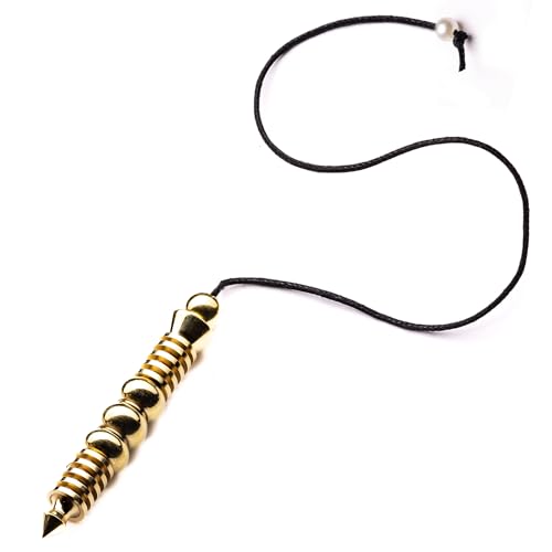 Image of Plus Value Supreme Long Metal Brass Dowsing Pendulum for Reiki, Feng Shui, Energy Dowsers, Vastu Experts, Prediction Yes /No (4 Premium Charts, Jute Bag, Gold)
