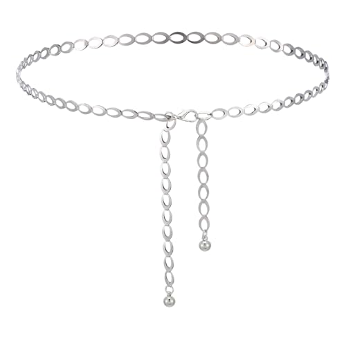 Silver Waist Chain for Women, Adjustable Waist Chain Belt Metal Hollow Body Chains for Women Dress Jeans Pants