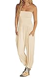 Fisoew Womens Off Shoulder Loose Casual Onesie Jumpsuits Backless Summer Long Pants Baggy Rompers with Pockets