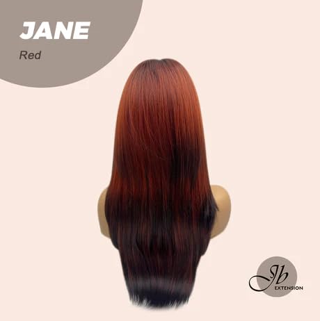 Miniatura 4 de Peluca de corte lobo, color rojo Jane, con flequillo en capas, raíces oscuras, extremos negros, mezcla de rubio, pelucas de cabello largo sin