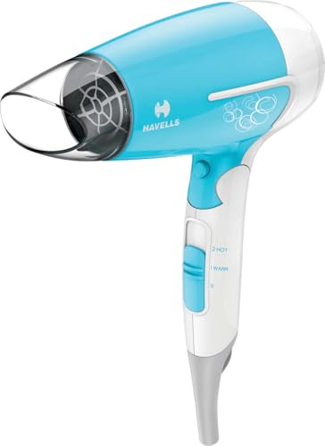 Havells HD3151 1200 W Foldable Hair Dryer; 3 Heat (Hot/Cool/Warm) Settings Including Cool Shot Button; Heat Balance Technology, Turquoise view 1