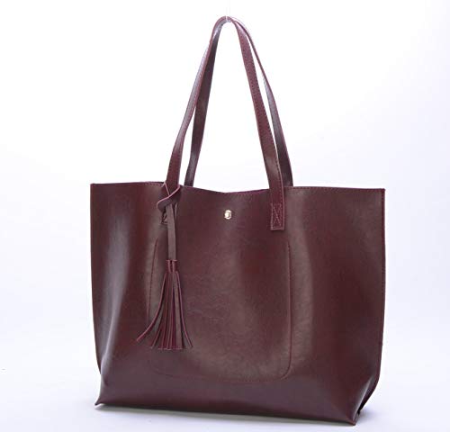 Women Tote Bags Top Handle Satchel Handbags PU Faux Leather Tote Bag with Tassel Shoulder Purse2