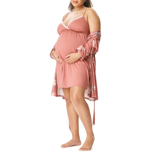 Image of Motherhood Maternity Womens Nursing Nightgown and Robe Set for Labor Delivery and Breastfeeding