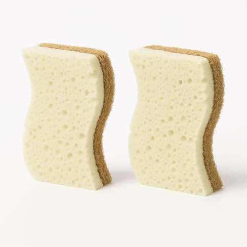 Image of Ampang Scrub Sponges for Kitchen Cleaning - Sisal Fiber & High-Foam Seaweed Cotton, Non-Scratch, Durable & Dishwasher Safe, Ideal for Washing Dishes and Household Tasks (Light Yellow S, 2)